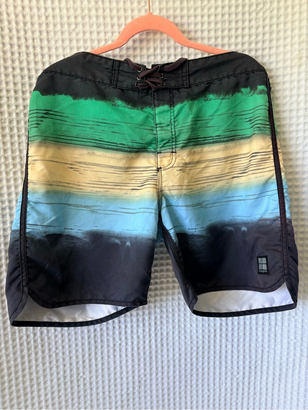 Insight Vintage Men's Board Shorts Surf Swim Trunks Green Blue Striped Size 34
